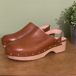 J. Crew Grace Women's Brown Leather Convertible Slip On Clogs Shoes